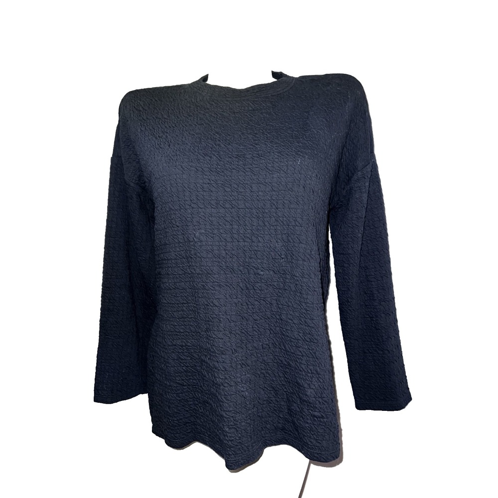 Zara Trafaluc Black Textured Popcorn Knit Long Sleeve Top Side Slits Small